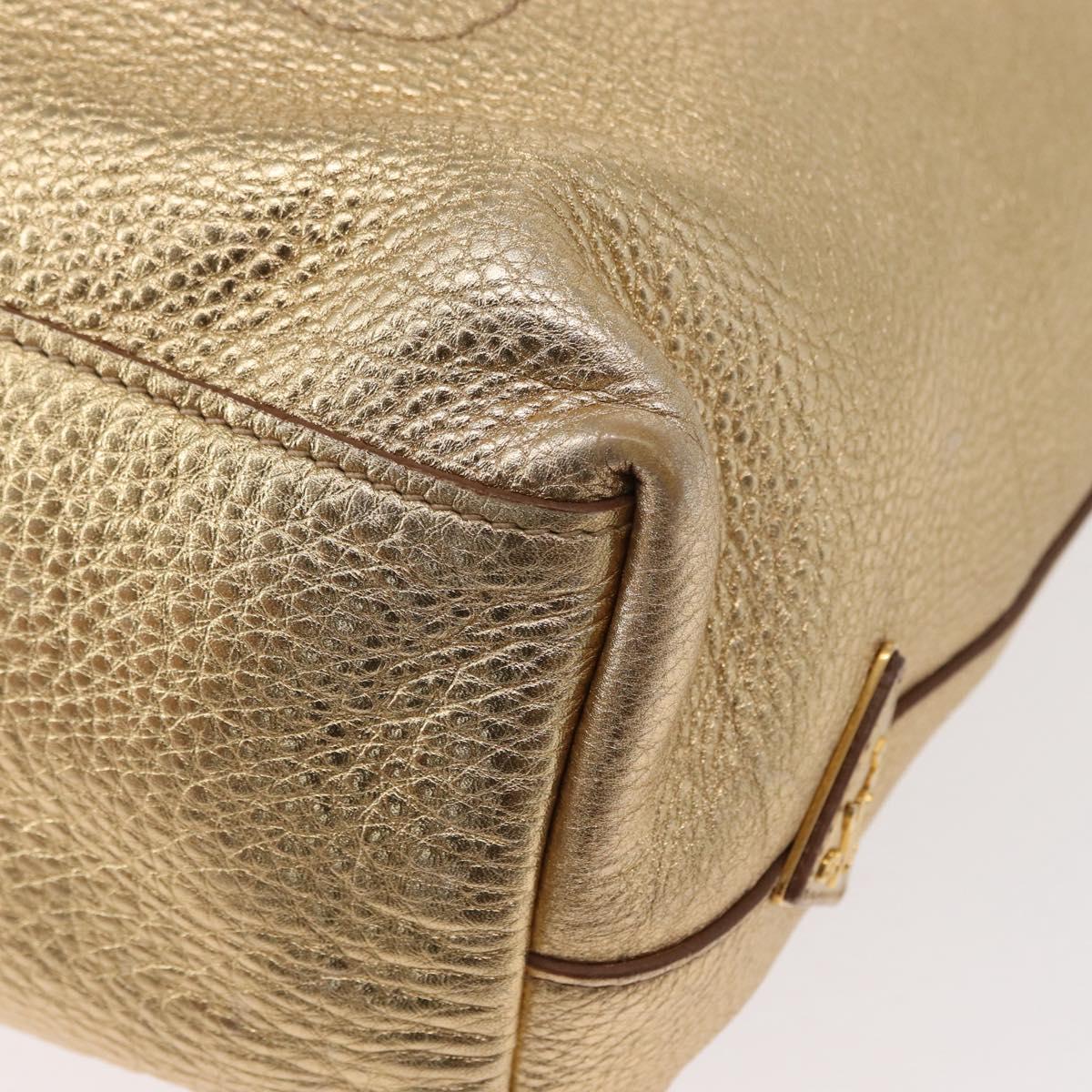 PRADA Tote Bag Leather Gold Tone Auth ka143A
