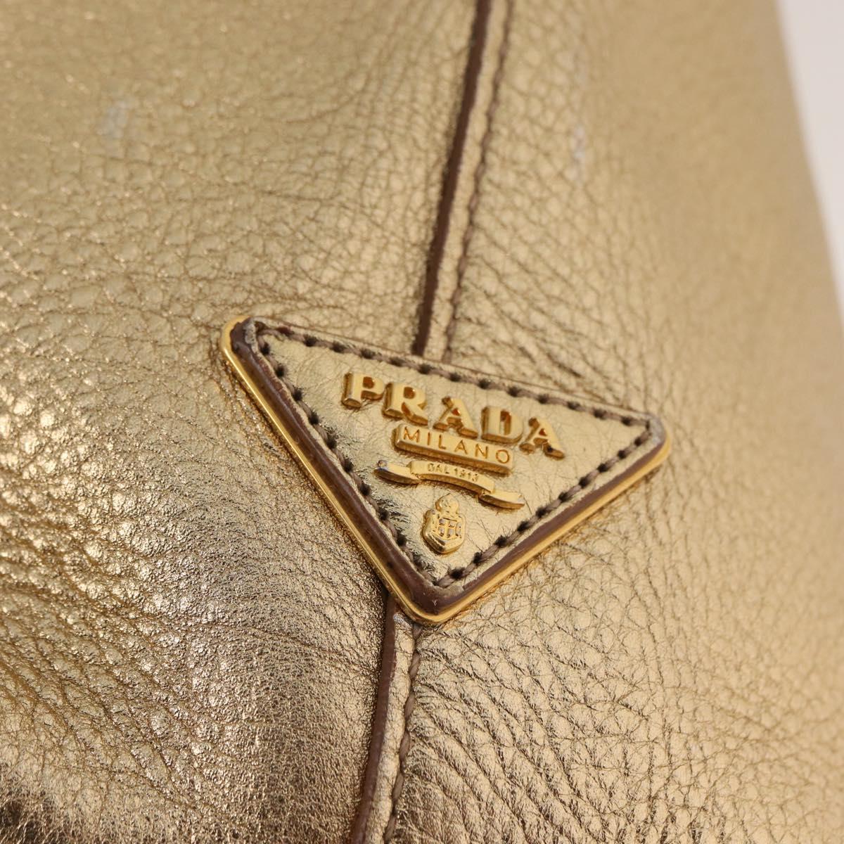PRADA Tote Bag Leather Gold Tone Auth ka143A