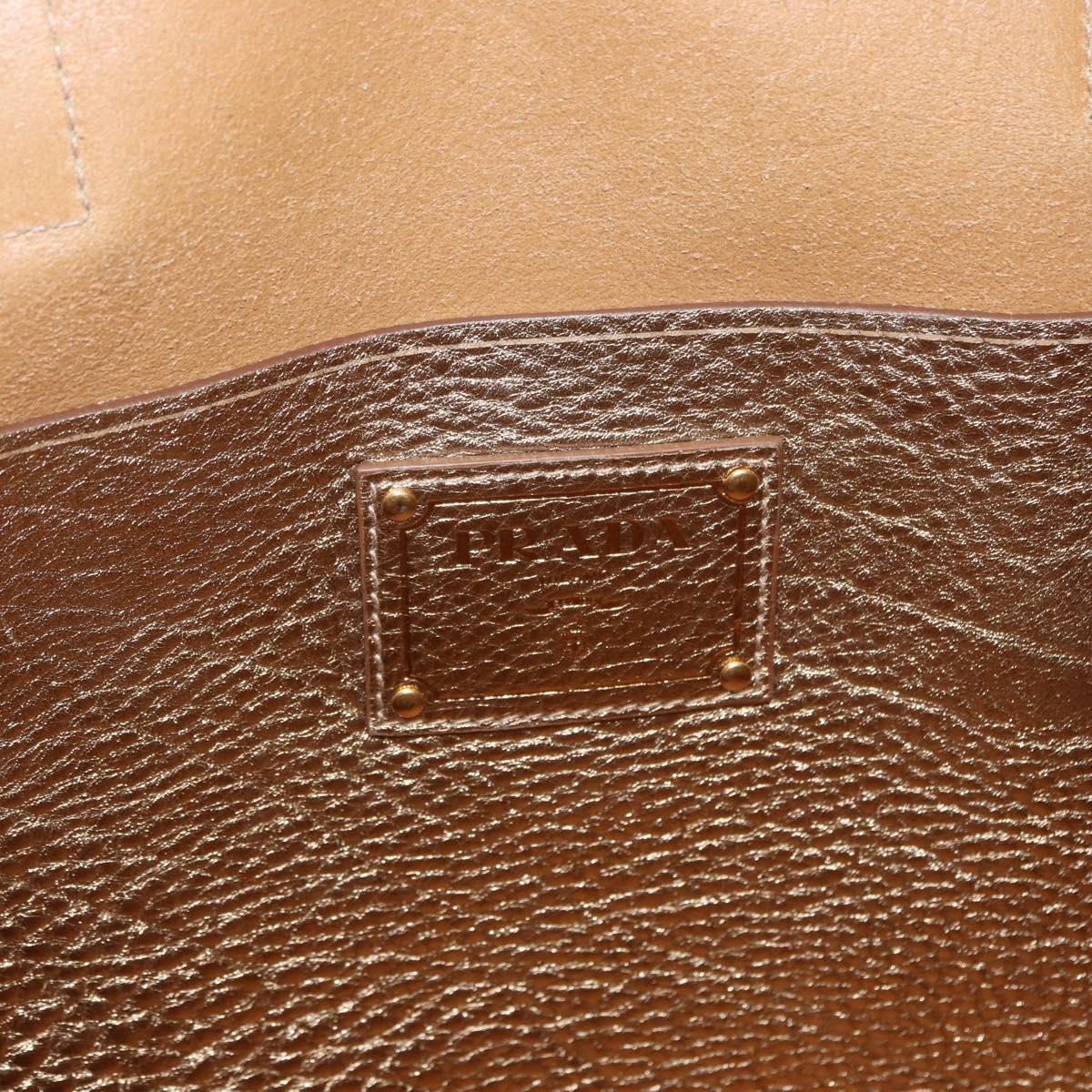 PRADA Tote Bag Leather Gold Tone Auth ka143A
