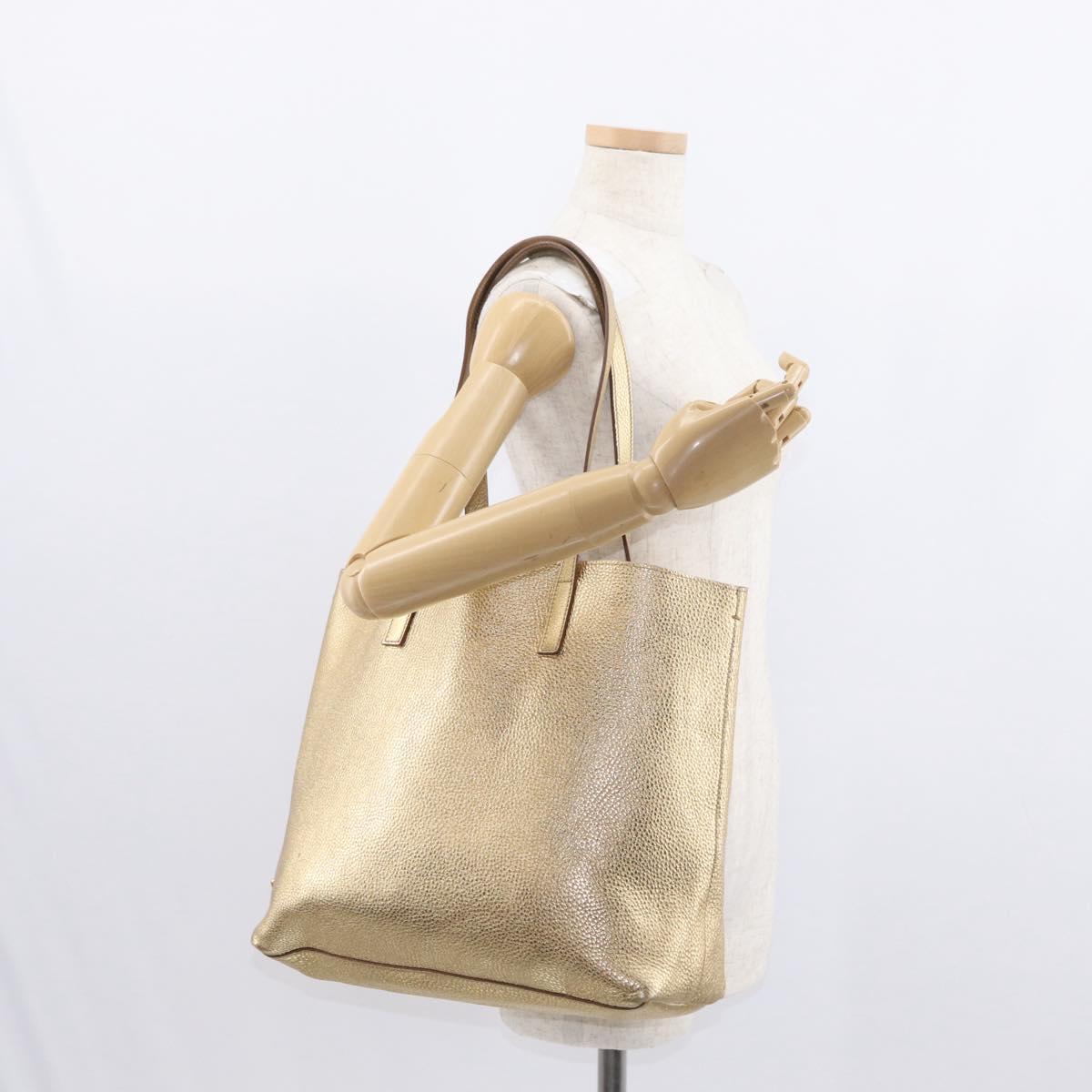 PRADA Tote Bag Leather Gold Tone Auth ka143A