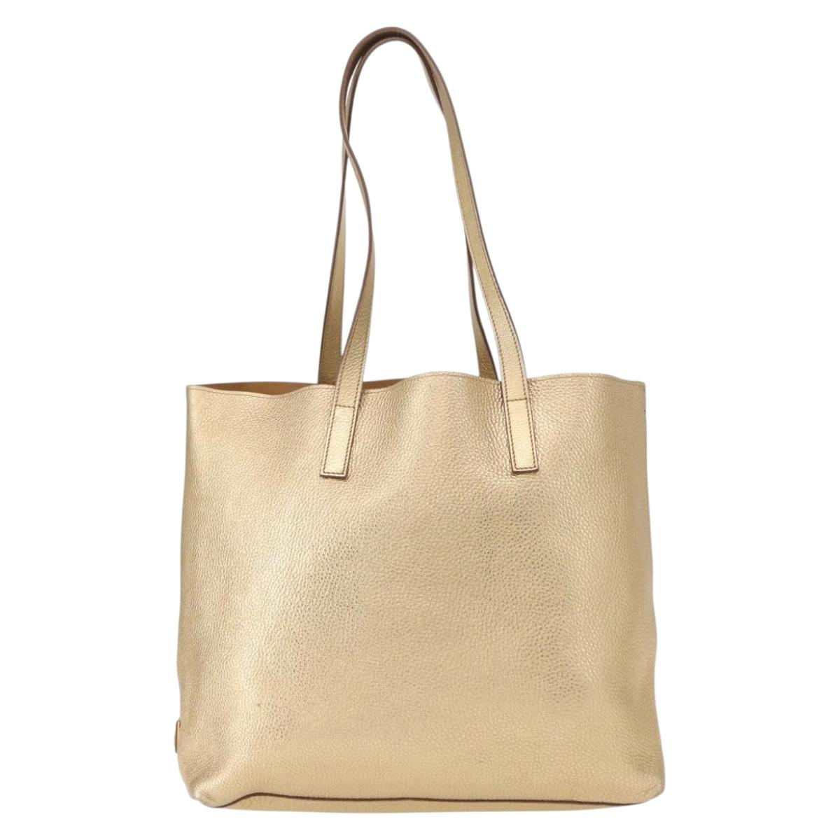 PRADA Tote Bag Leather Gold Tone Auth ka143A