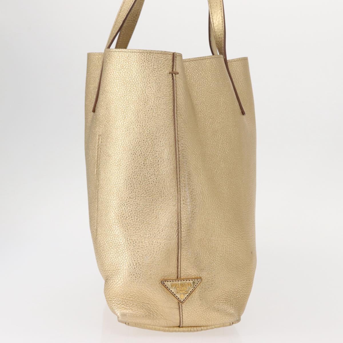 PRADA Tote Bag Leather Gold Tone Auth ka143A