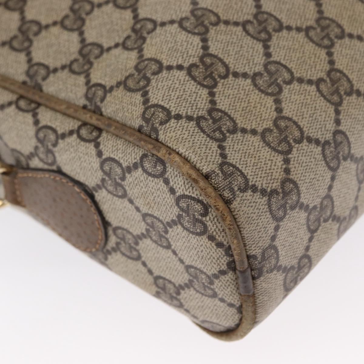 GUCCI GG Supreme Web Sherry Line Shoulder Bag PVC Beige Gold Red Auth ka1433