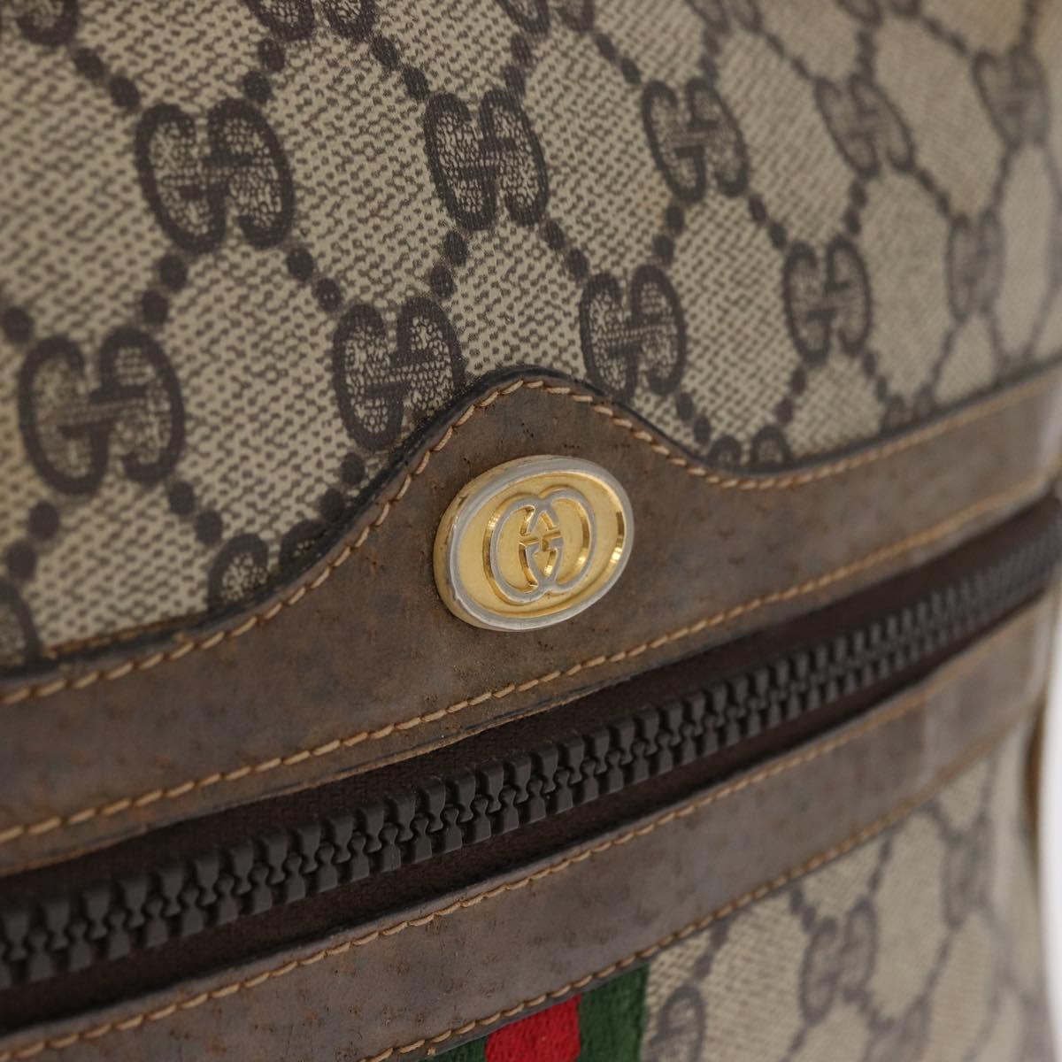 GUCCI GG Supreme Web Sherry Line Shoulder Bag PVC Beige Gold Red Auth ka1433