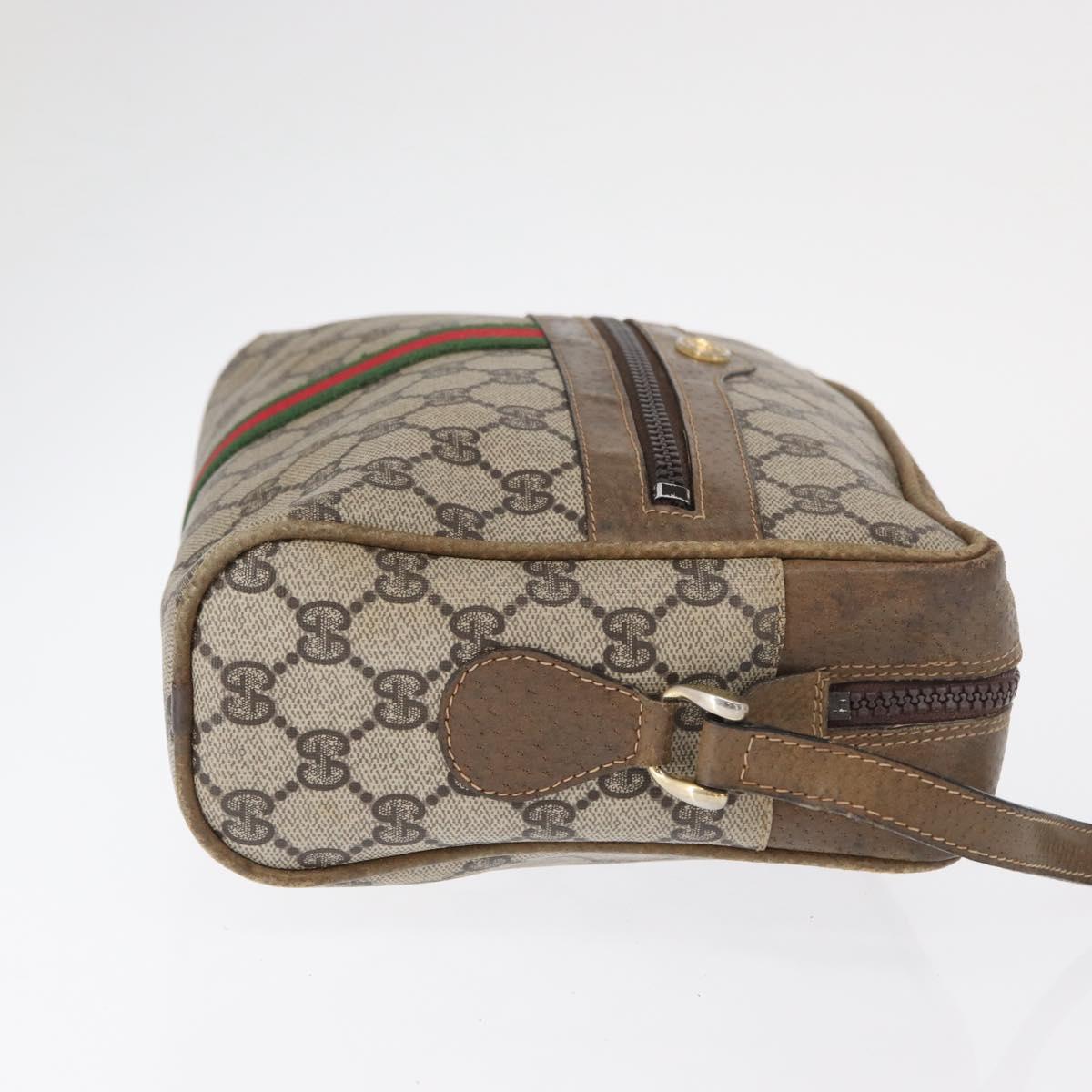 GUCCI GG Supreme Web Sherry Line Shoulder Bag PVC Beige Gold Red Auth ka1433