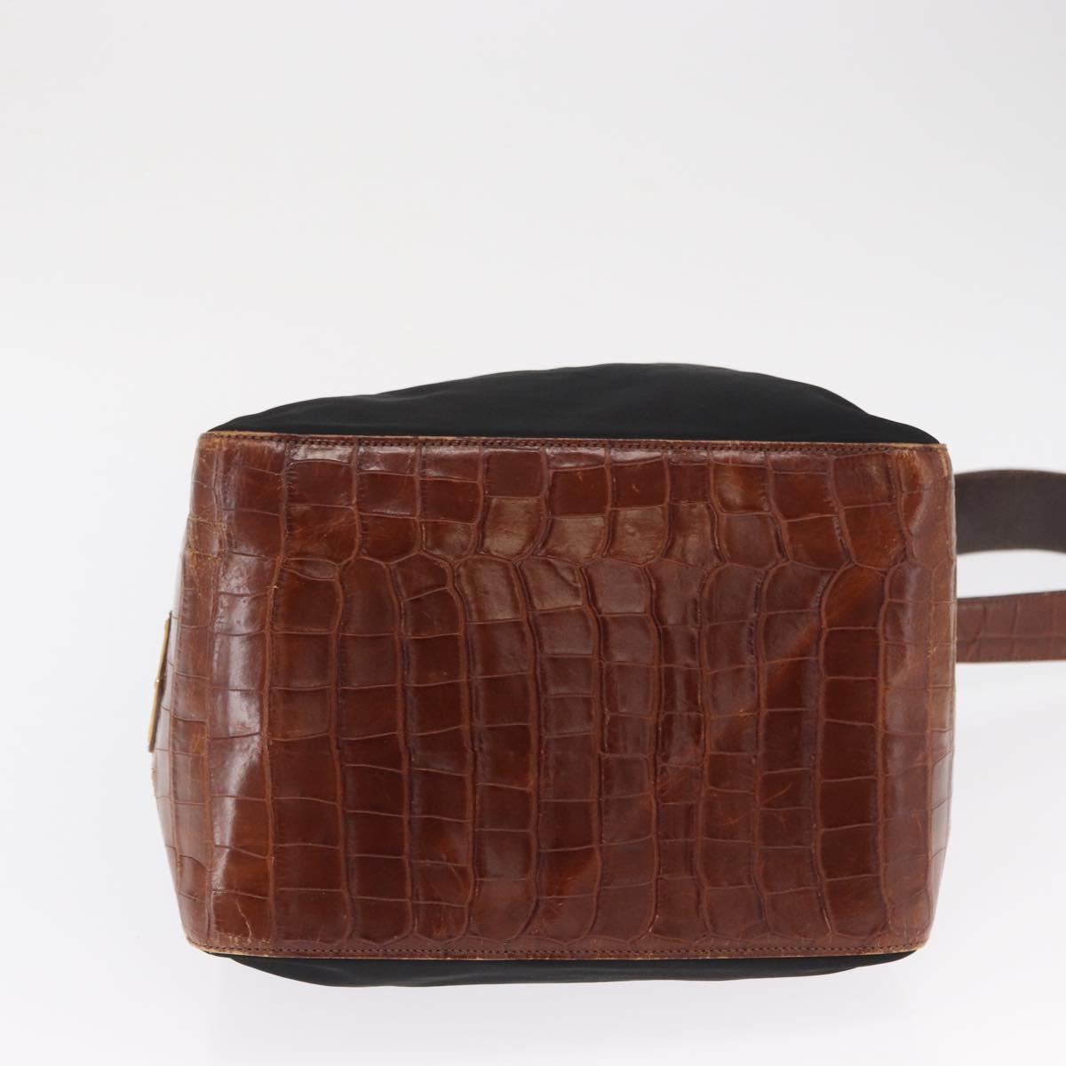 PRADA Shoulder Bag Nylon Leather Black Gold Auth ka1434