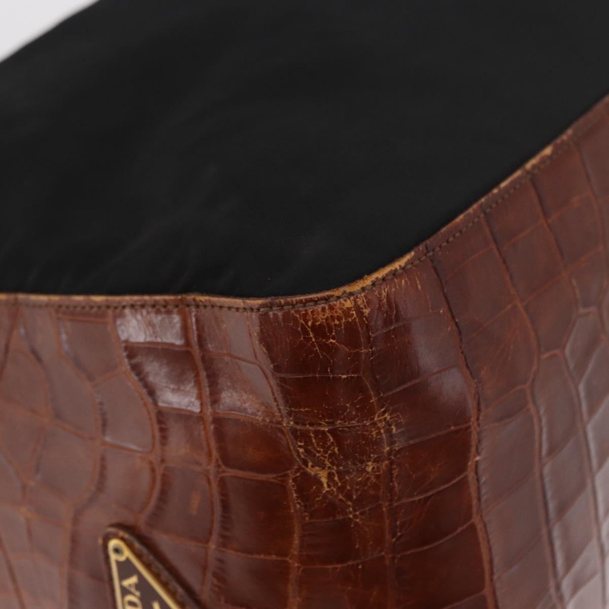 PRADA Shoulder Bag Nylon Leather Black Gold Auth ka1434