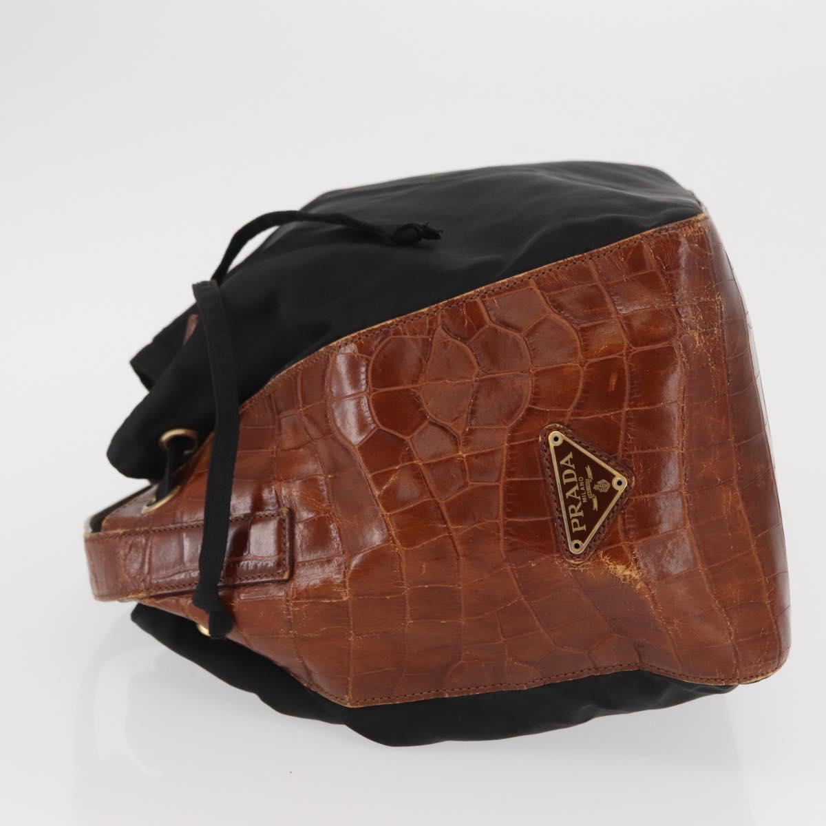 PRADA Shoulder Bag Nylon Leather Black Gold Auth ka1434