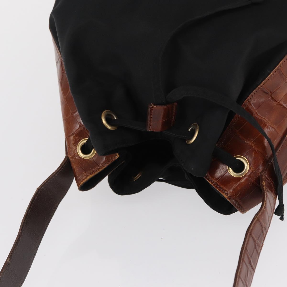 PRADA Shoulder Bag Nylon Leather Black Gold Auth ka1434