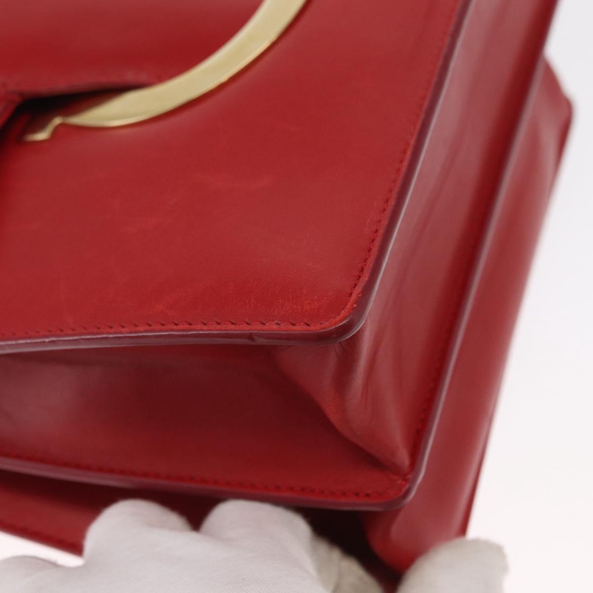 Salvatore Ferragamo Chain Shoulder Bag Leather Red Gold Auth ka1446