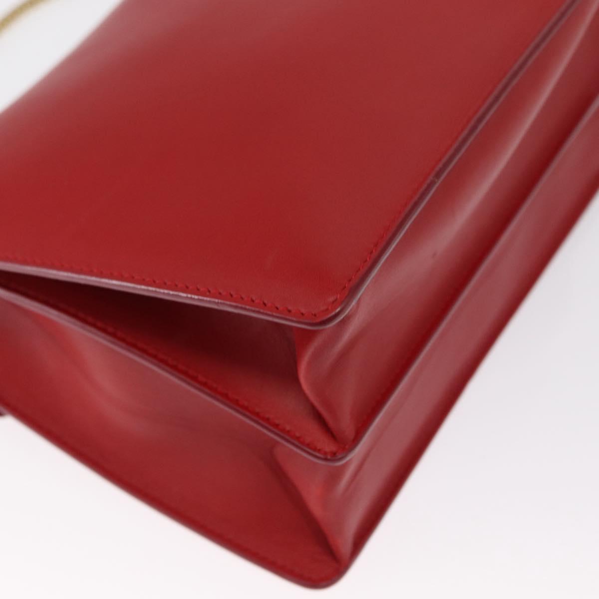 Salvatore Ferragamo Chain Shoulder Bag Leather Red Gold Auth ka1446