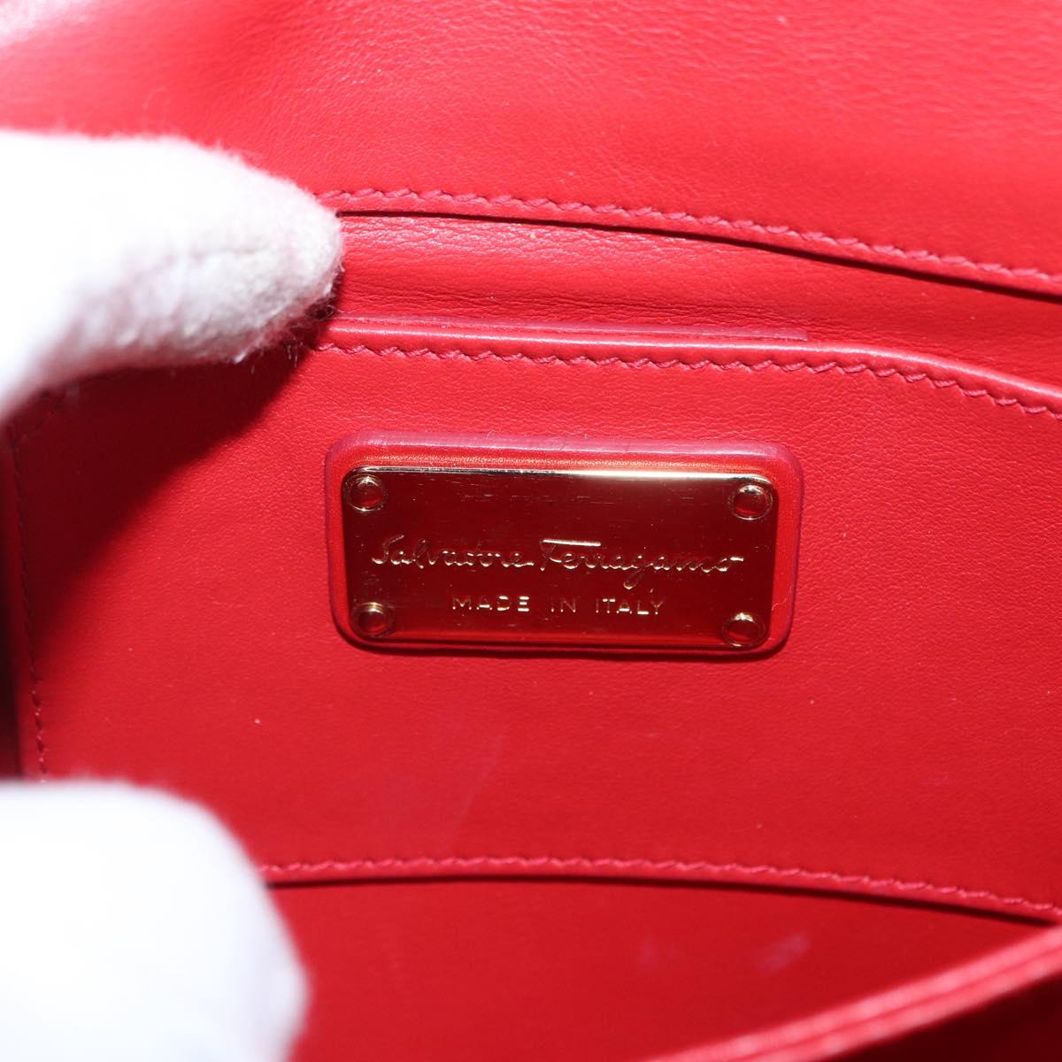 Salvatore Ferragamo Chain Shoulder Bag Leather Red Gold Auth ka1446