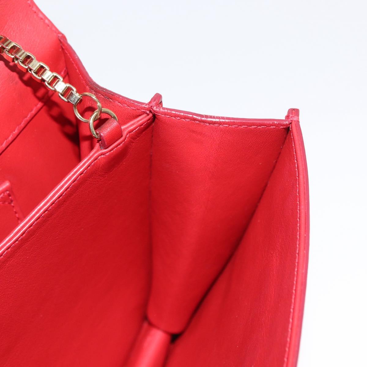 Salvatore Ferragamo Chain Shoulder Bag Leather Red Gold Auth ka1446