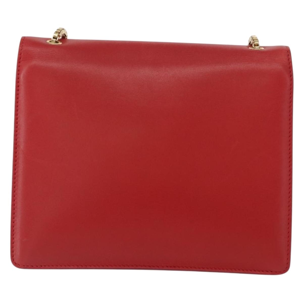 Salvatore Ferragamo Chain Shoulder Bag Leather Red Gold Auth ka1446