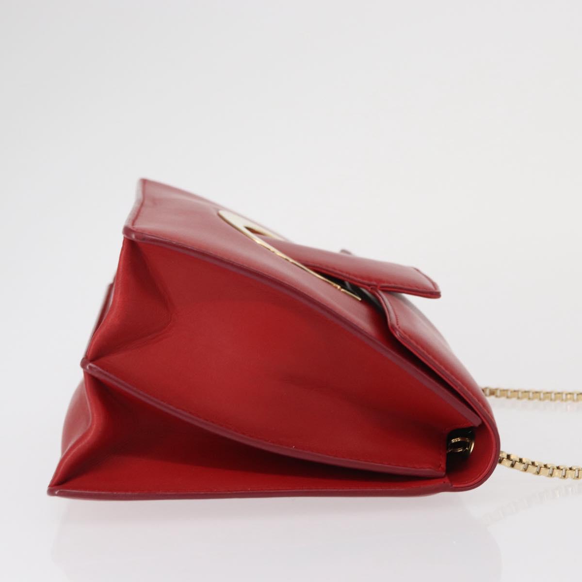 Salvatore Ferragamo Chain Shoulder Bag Leather Red Gold Auth ka1446