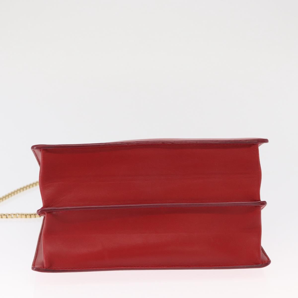 Salvatore Ferragamo Chain Shoulder Bag Leather Red Gold Auth ka1446