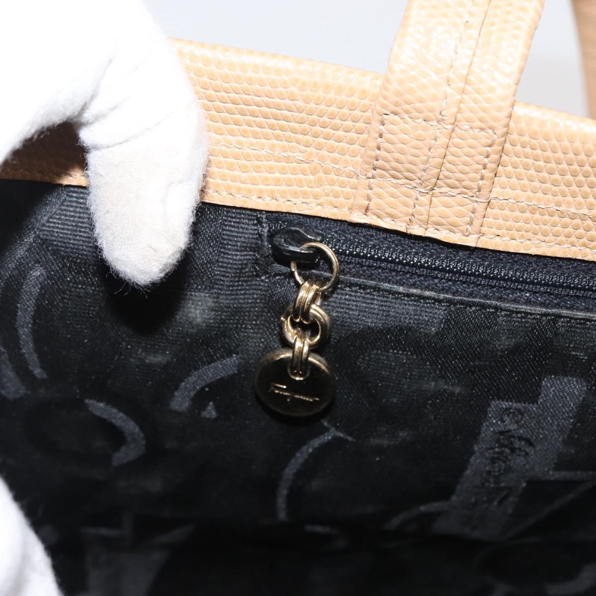Salvatore Ferragamo Vala Tote Bag Leather Beige Gold Auth ka1447