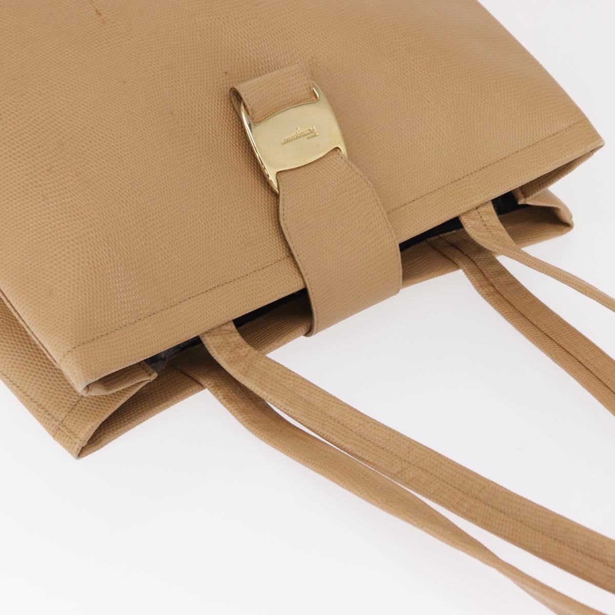 Salvatore Ferragamo Vala Tote Bag Leather Beige Gold Auth ka1447