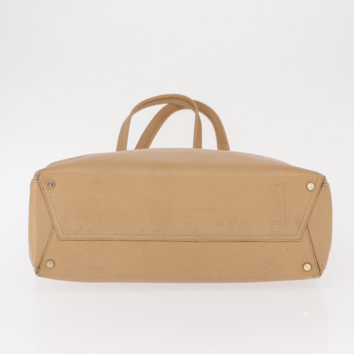 Salvatore Ferragamo Vala Tote Bag Leather Beige Gold Auth ka1447