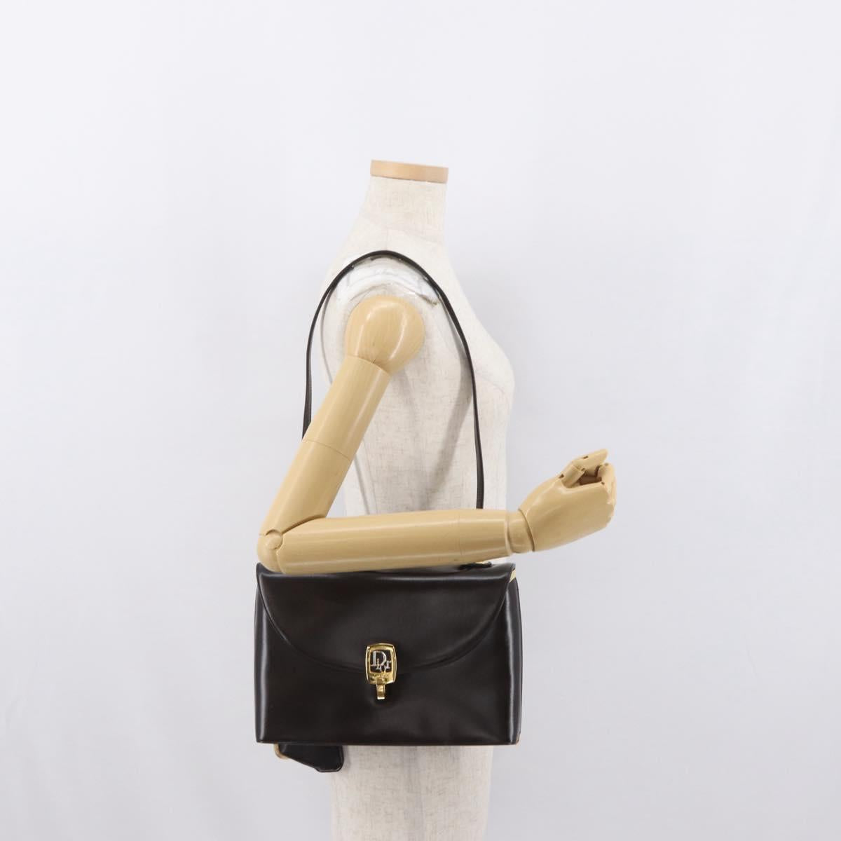 Christian Dior Hand Bag Leather 2way Black Gold Auth ka1452
