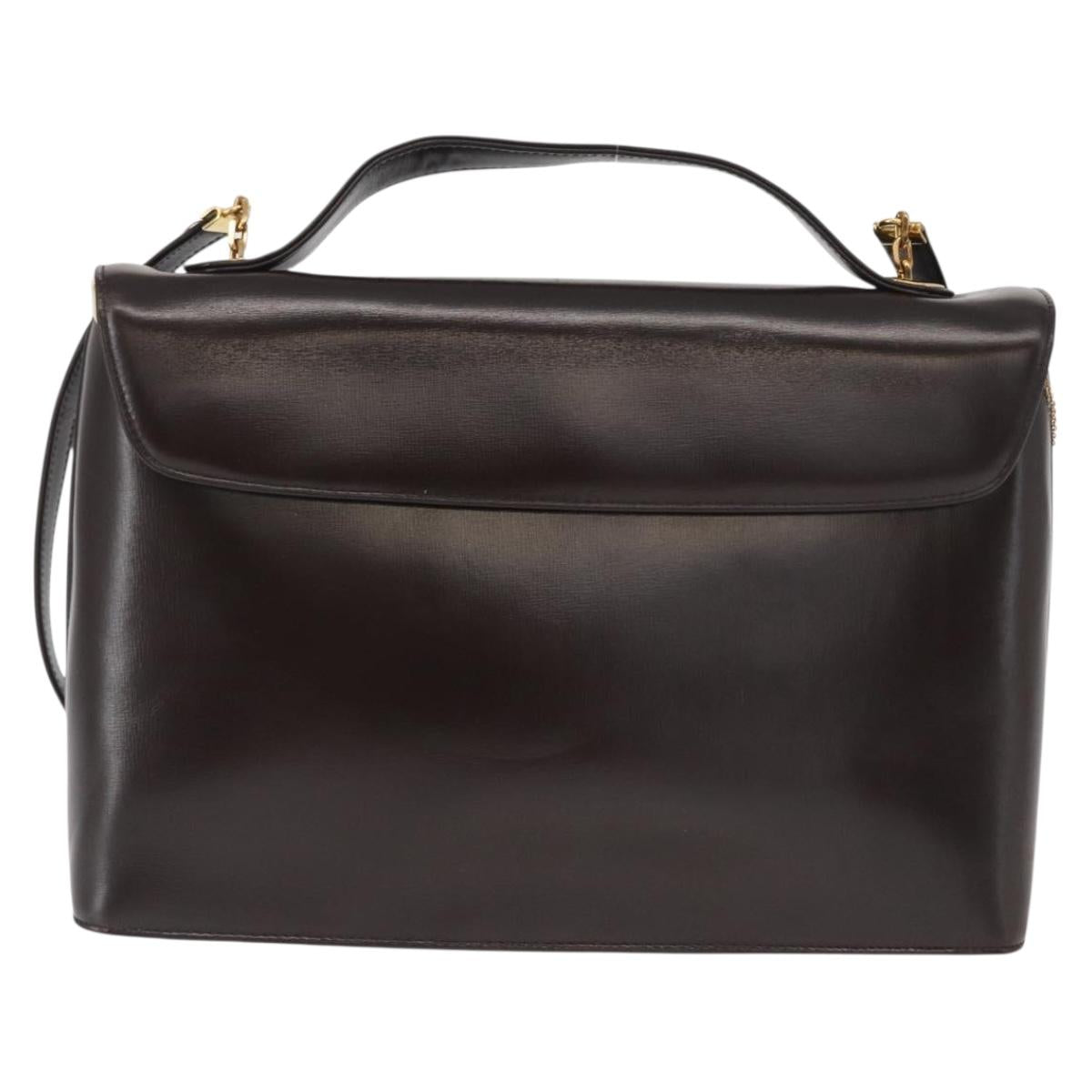 Christian Dior Hand Bag Leather 2way Black Gold Auth ka1452