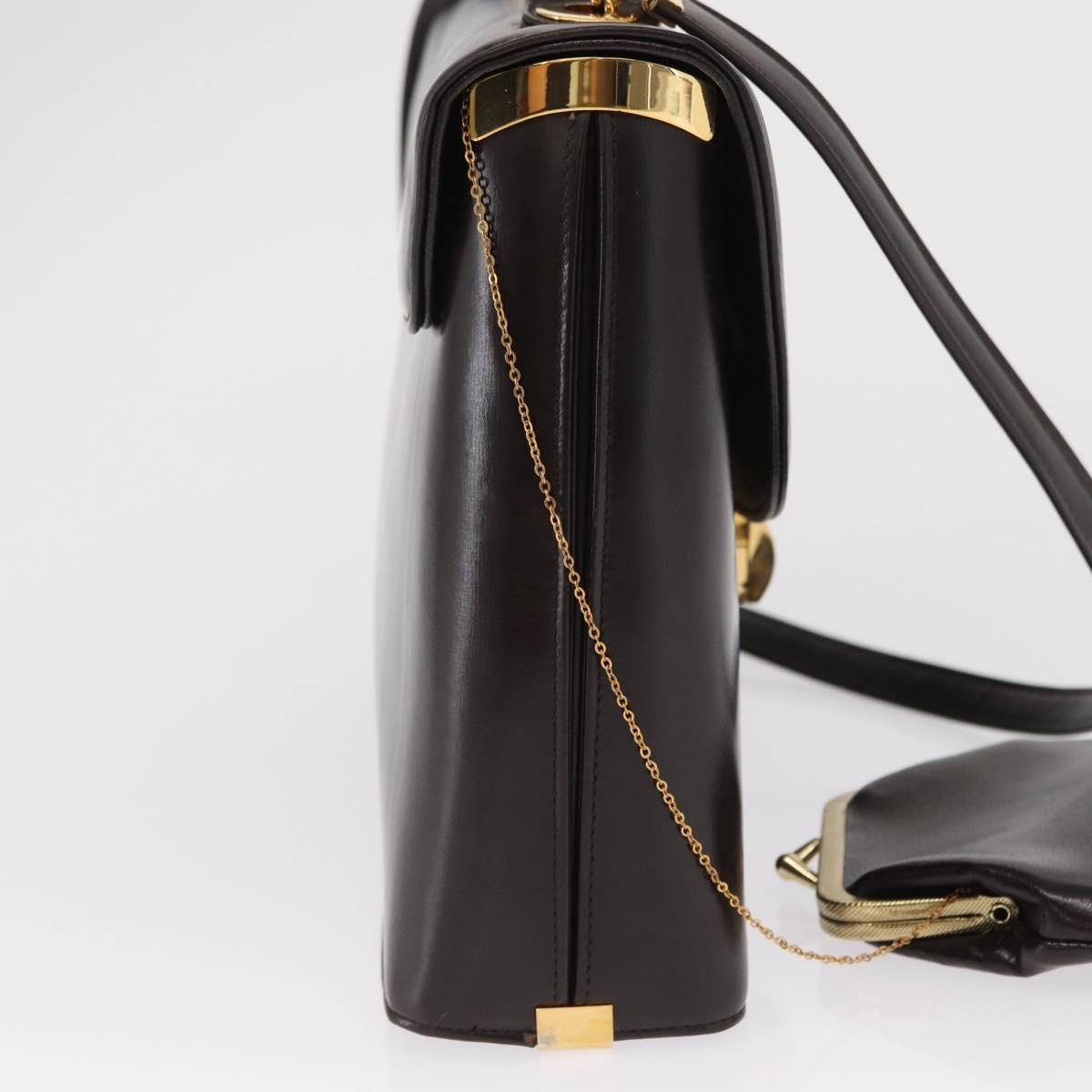 Christian Dior Hand Bag Leather 2way Black Gold Auth ka1452