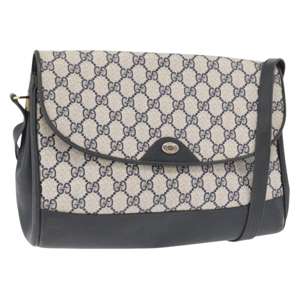 GUCCI GG Supreme Shoulder Bag PVC Navy Gold 116 02 067 Auth ka1454