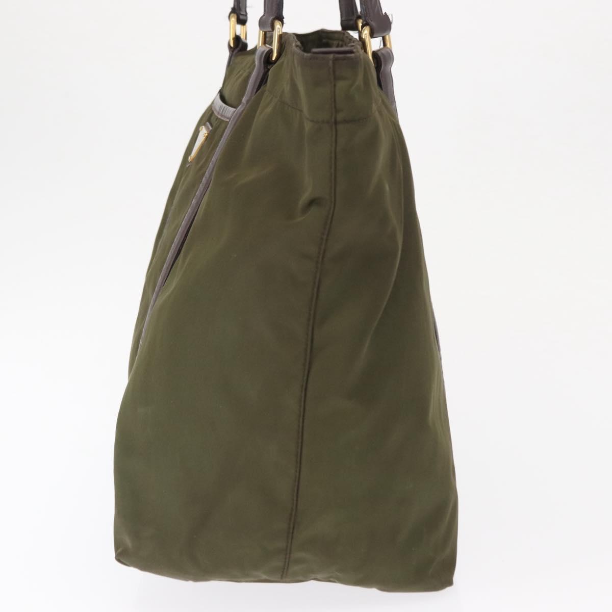 PRADA Tote Bag Nylon Khaki Gold Auth ka1455