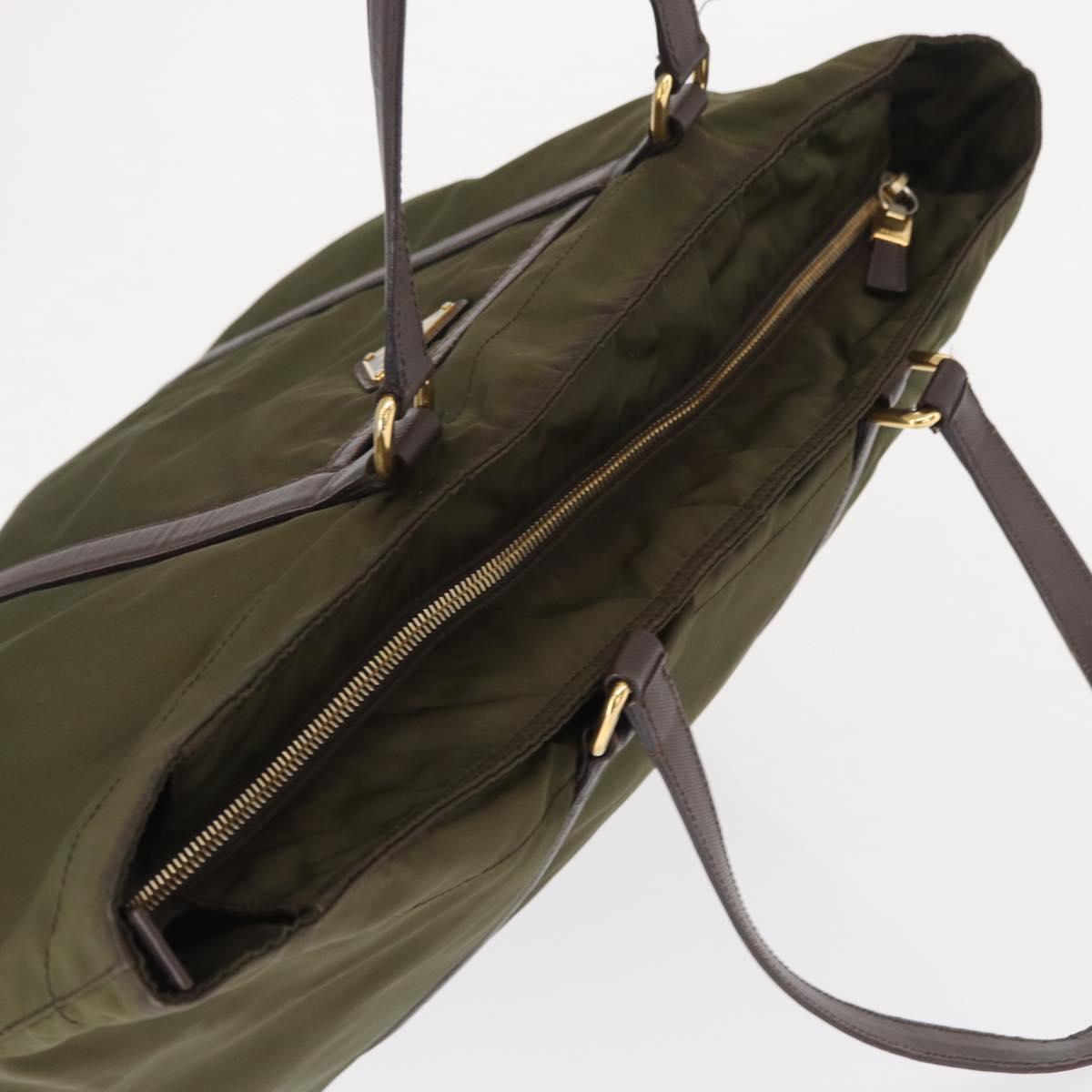 PRADA Tote Bag Nylon Khaki Gold Auth ka1455