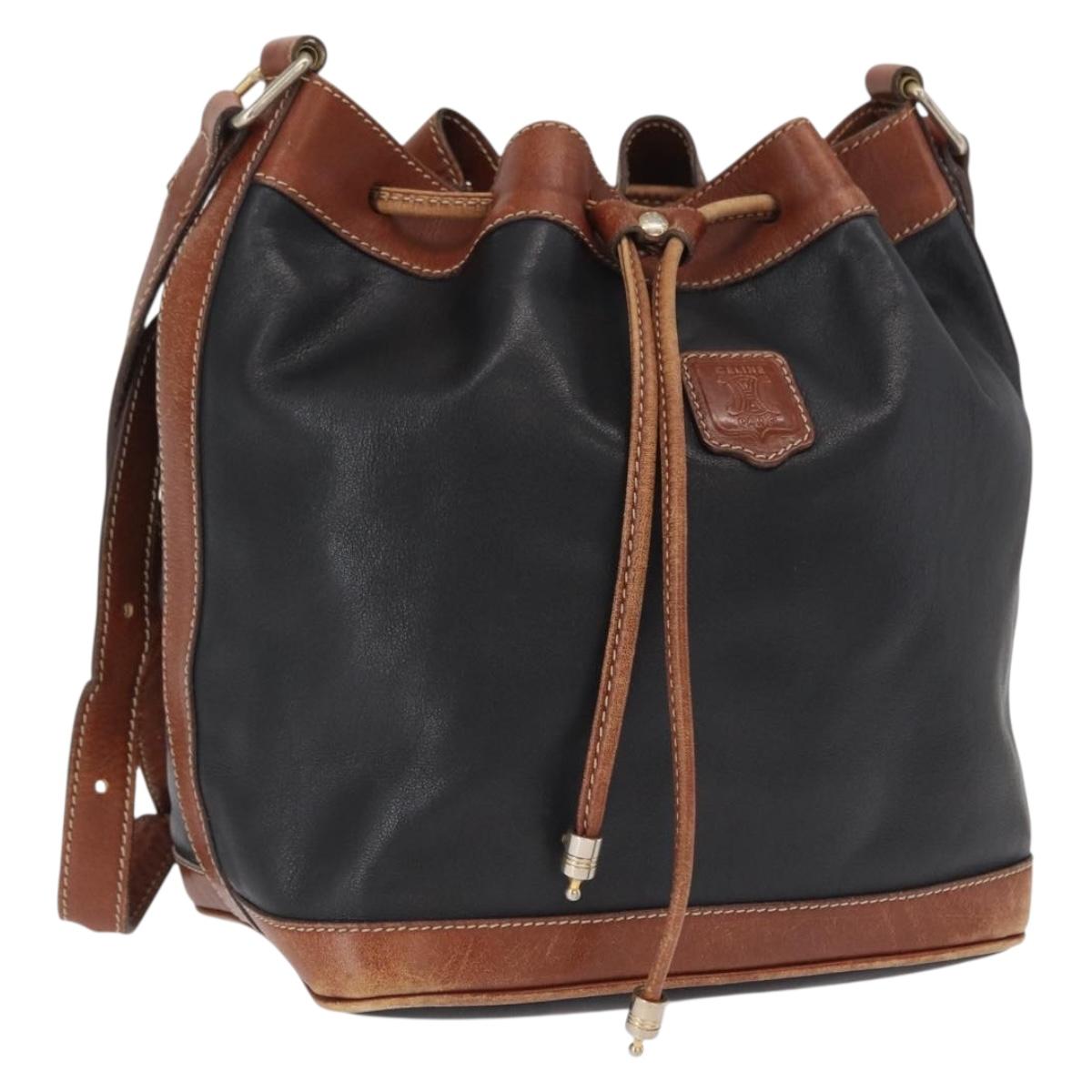 CELINE Shoulder Bag Leather Black Gold Auth ka1459