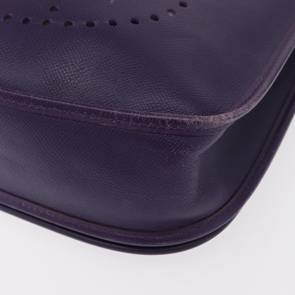 HERMES Evelyn 3 Shoulder Bag Leather Purple Silver Auth ka146