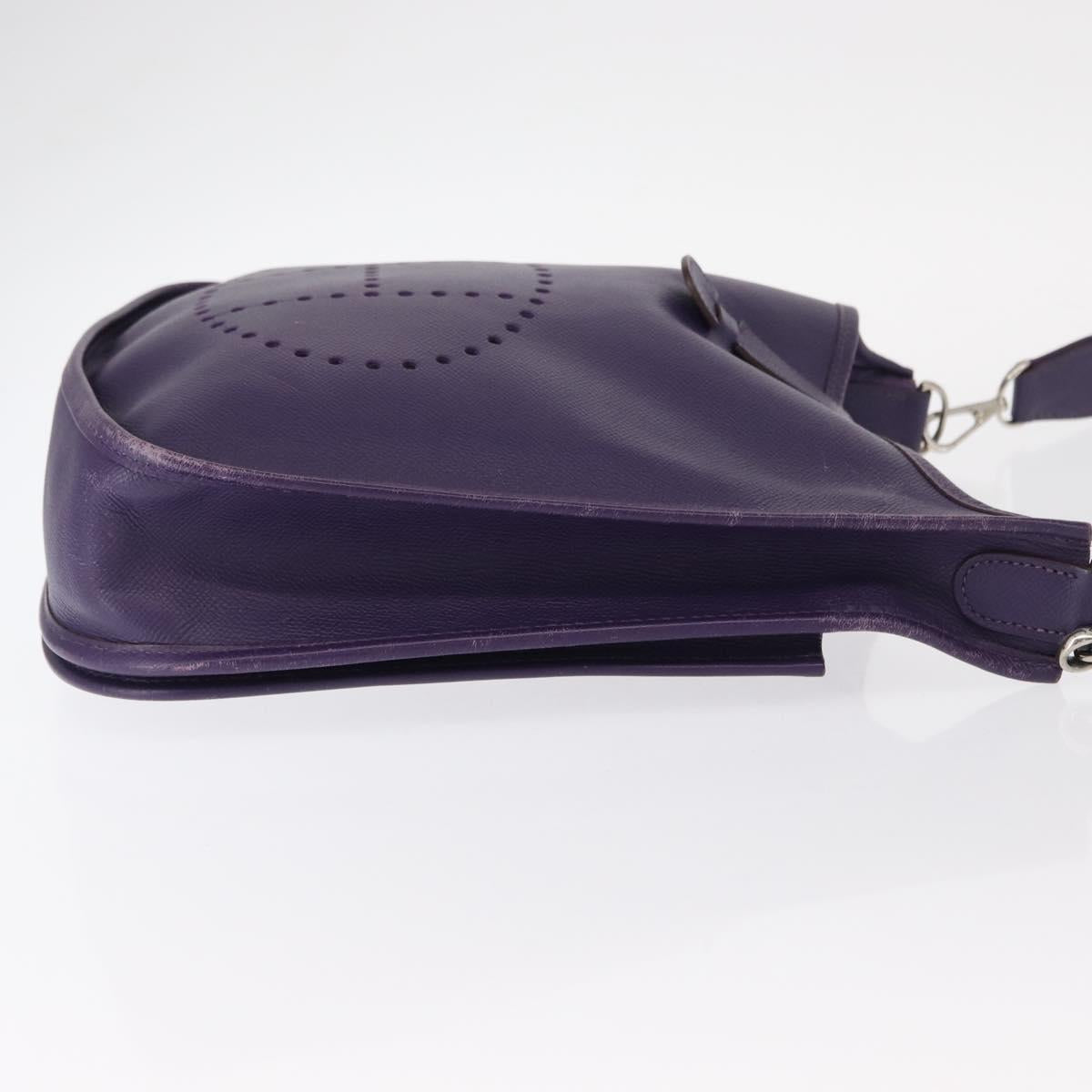 HERMES Evelyn 3 Shoulder Bag Leather Purple Silver Auth ka146