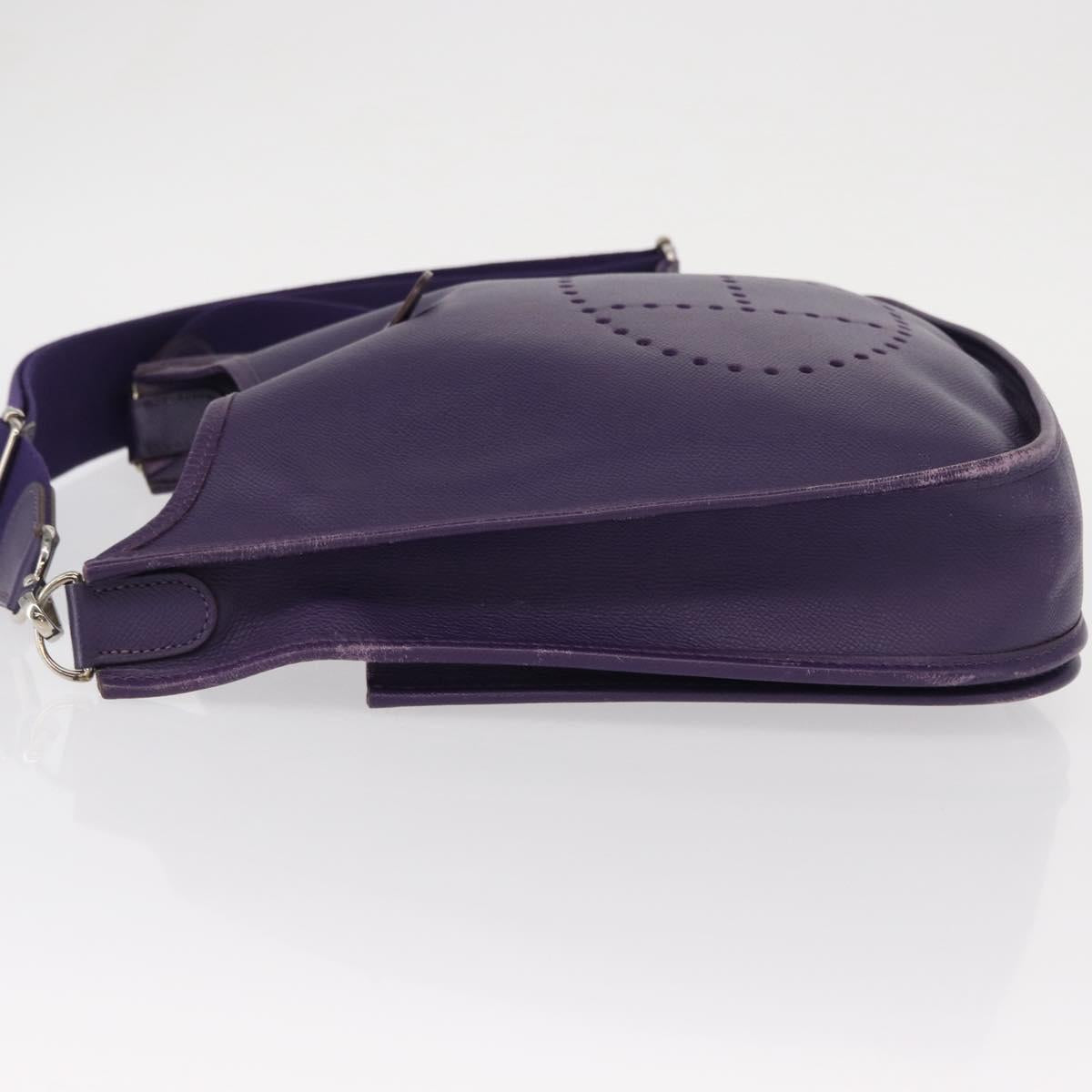 HERMES Evelyn 3 Shoulder Bag Leather Purple Silver Auth ka146