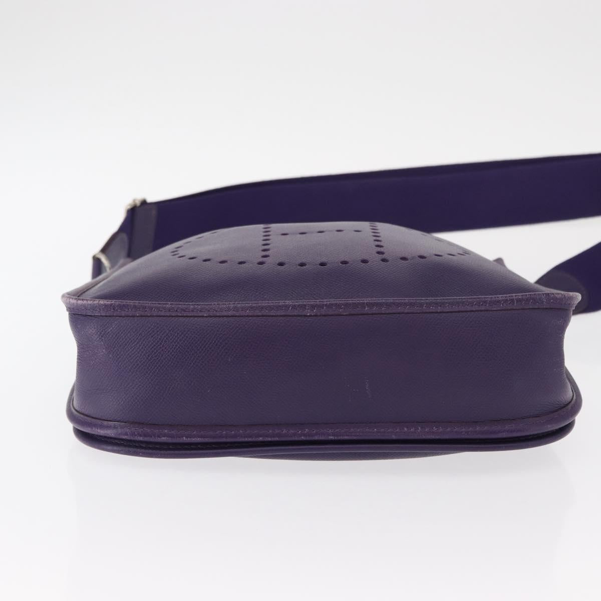 HERMES Evelyn 3 Shoulder Bag Leather Purple Silver Auth ka146