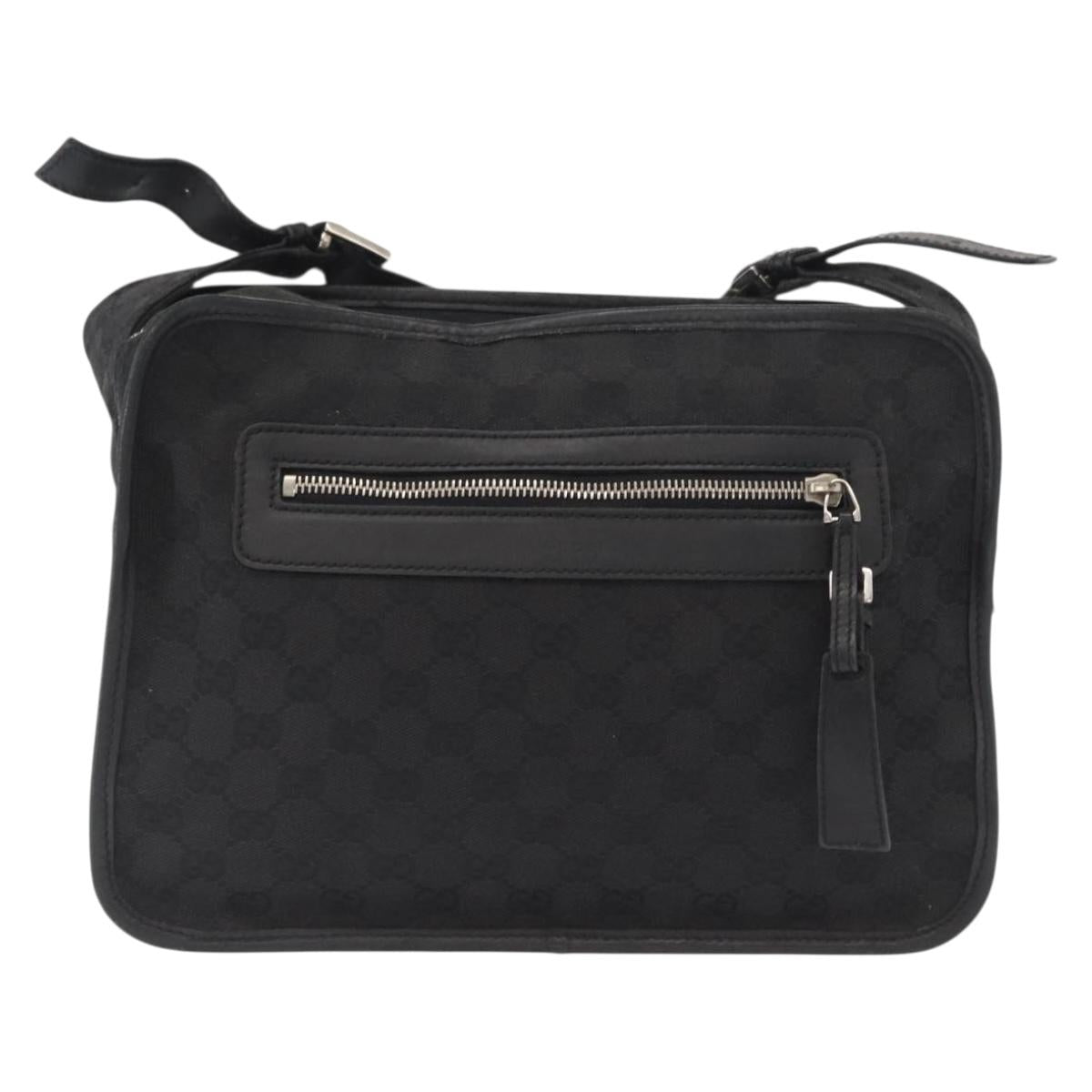 GUCCI GG Canvas Shoulder Bag Black Silver Auth ka1463