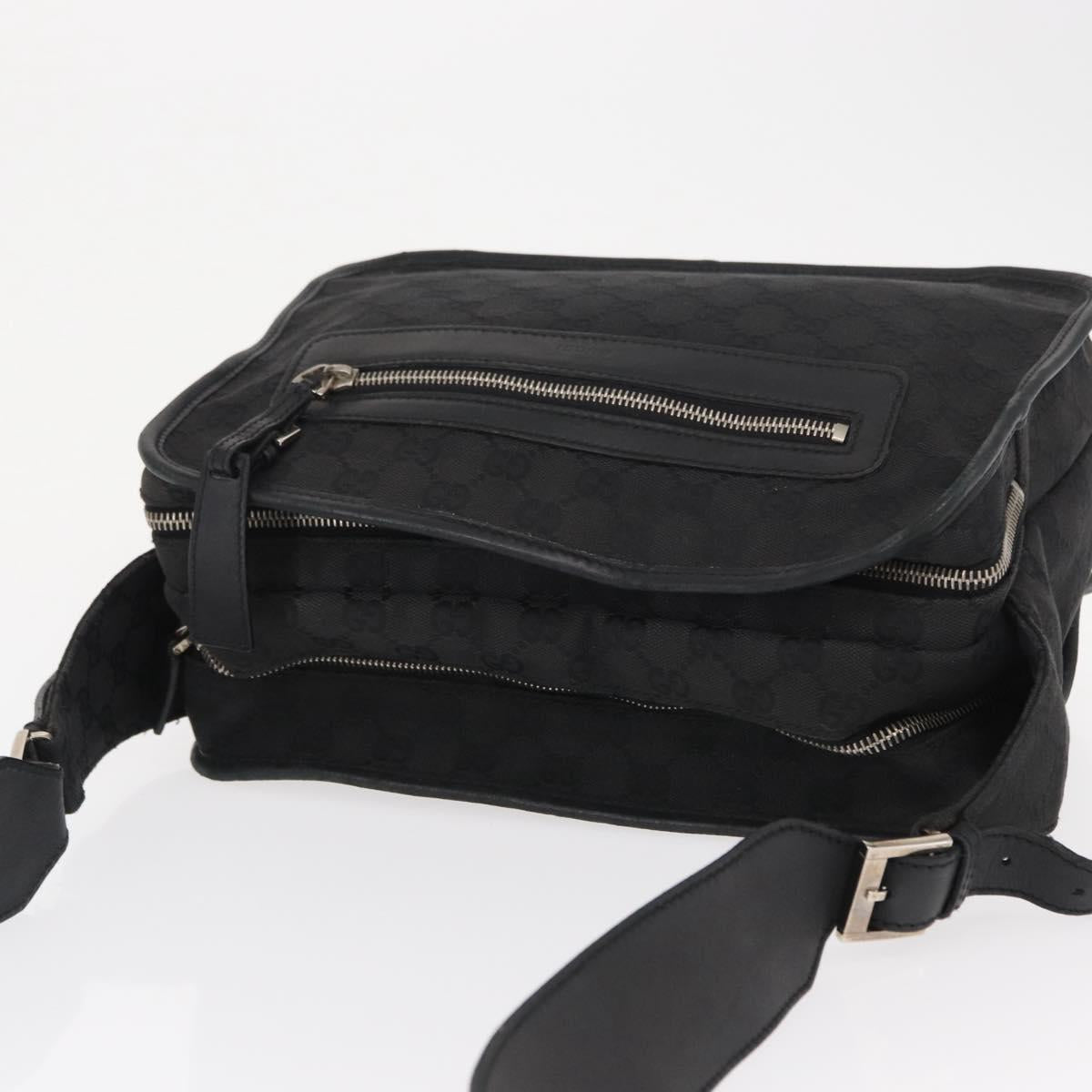 GUCCI GG Canvas Shoulder Bag Black Silver Auth ka1463