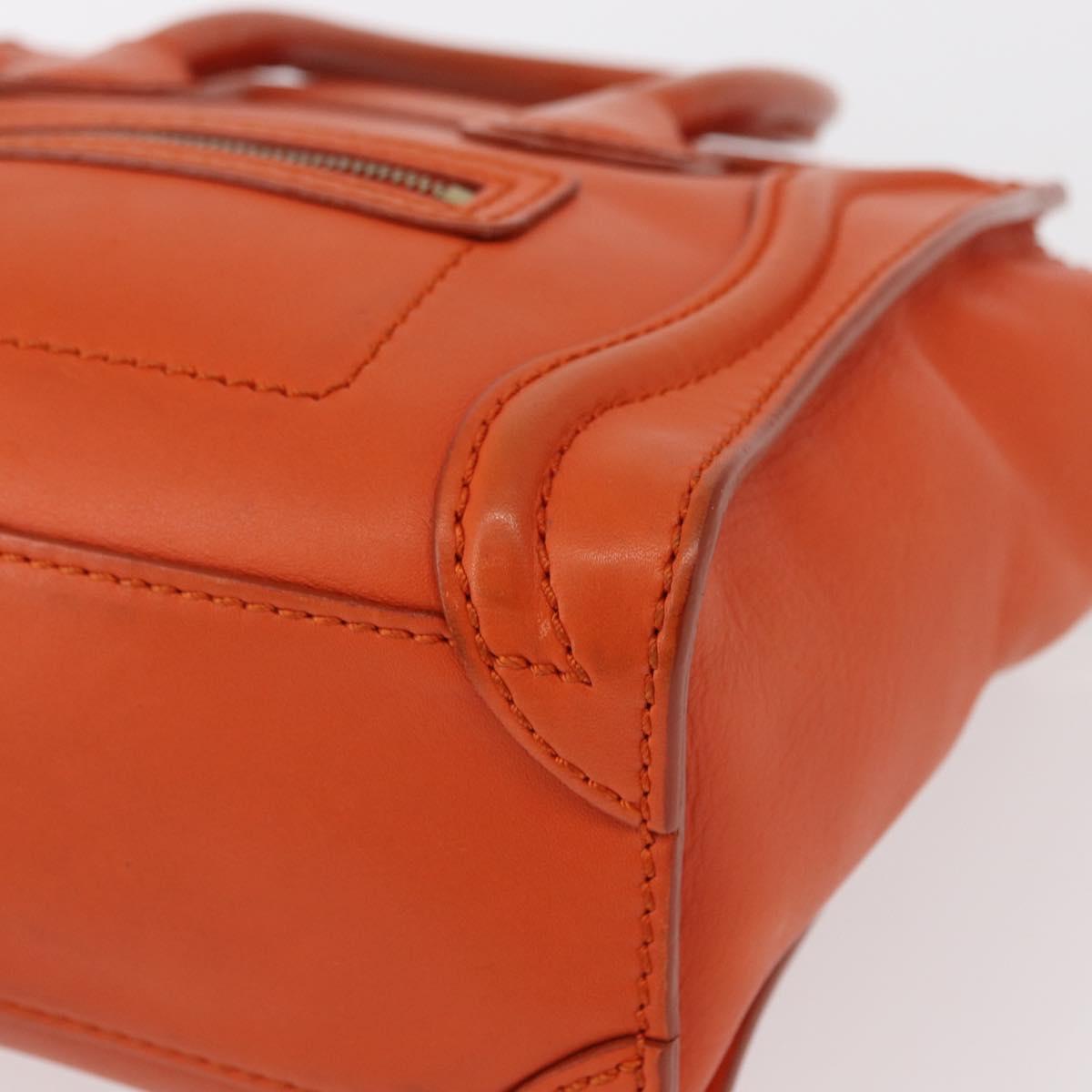 CELINE Luggage Nano Shopper Hand Bag Leather 2way Orange Gold Auth ka148