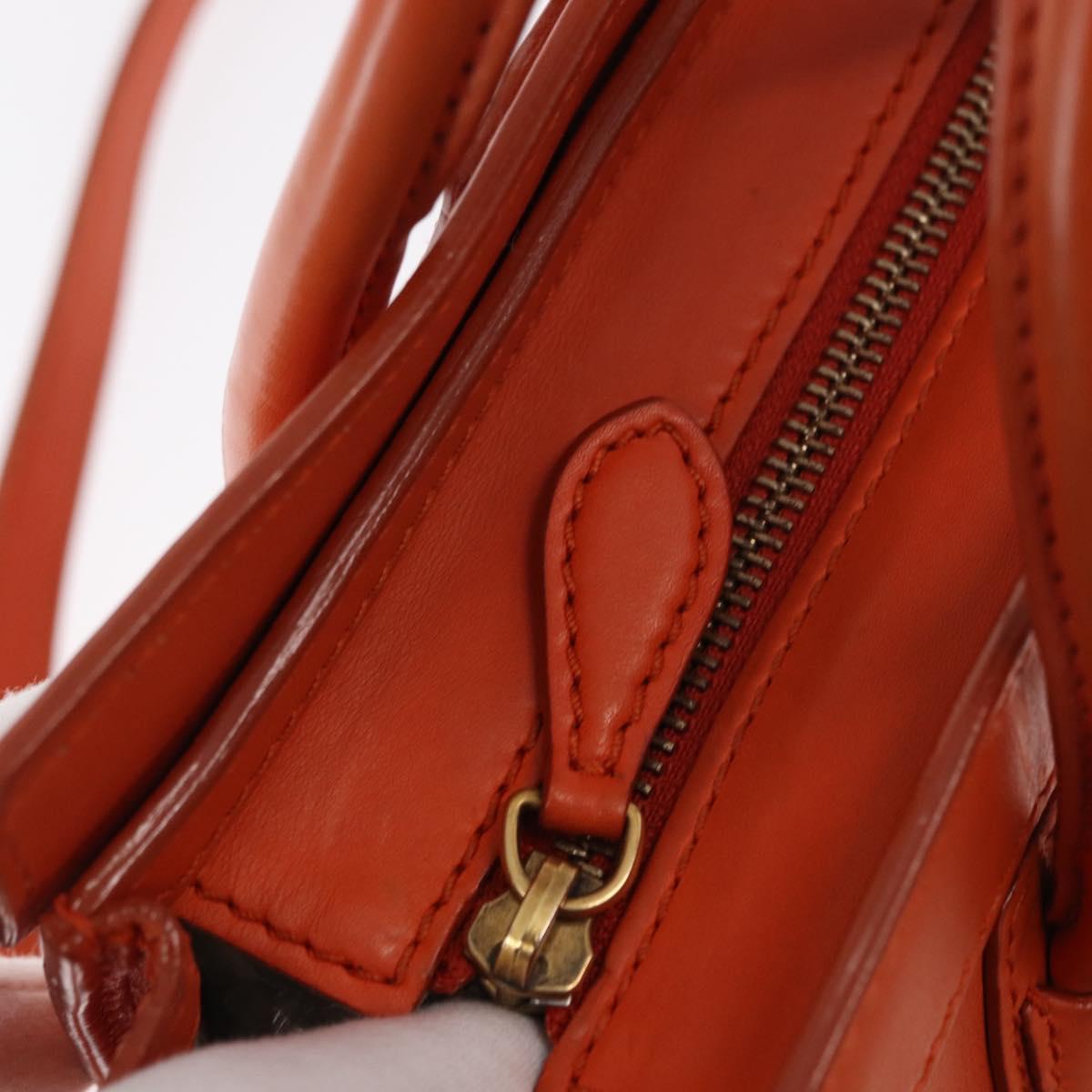 CELINE Luggage Nano Shopper Hand Bag Leather 2way Orange Gold Auth ka148