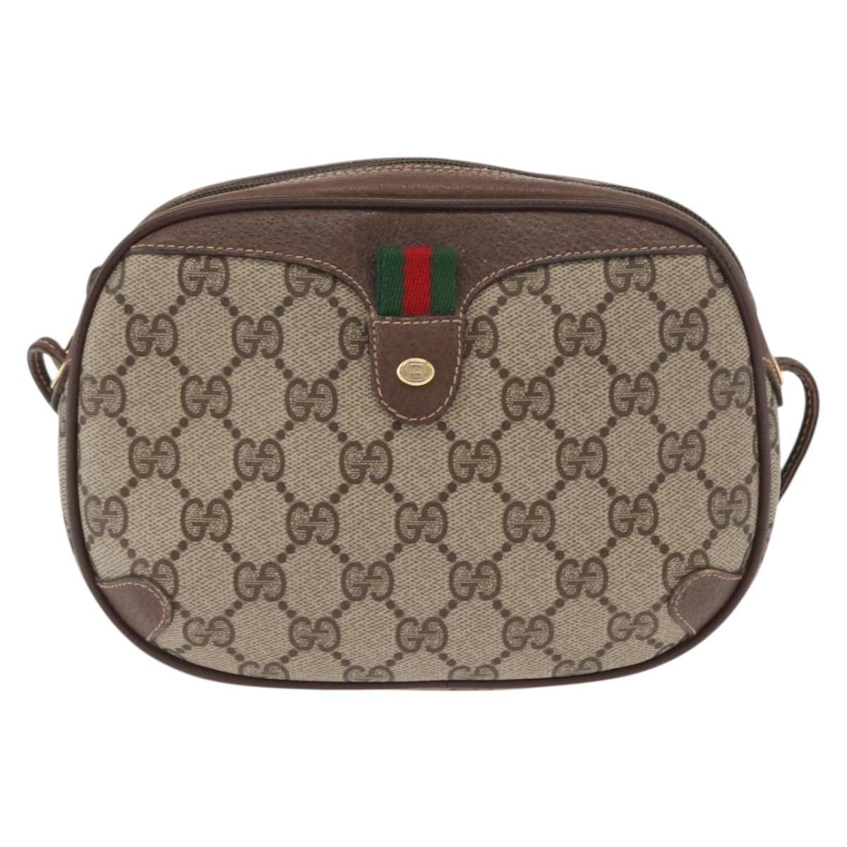 GUCCI GG Supreme Web Sherry Line Bag PVC Beige Gold 156 02 066 Auth ka1480