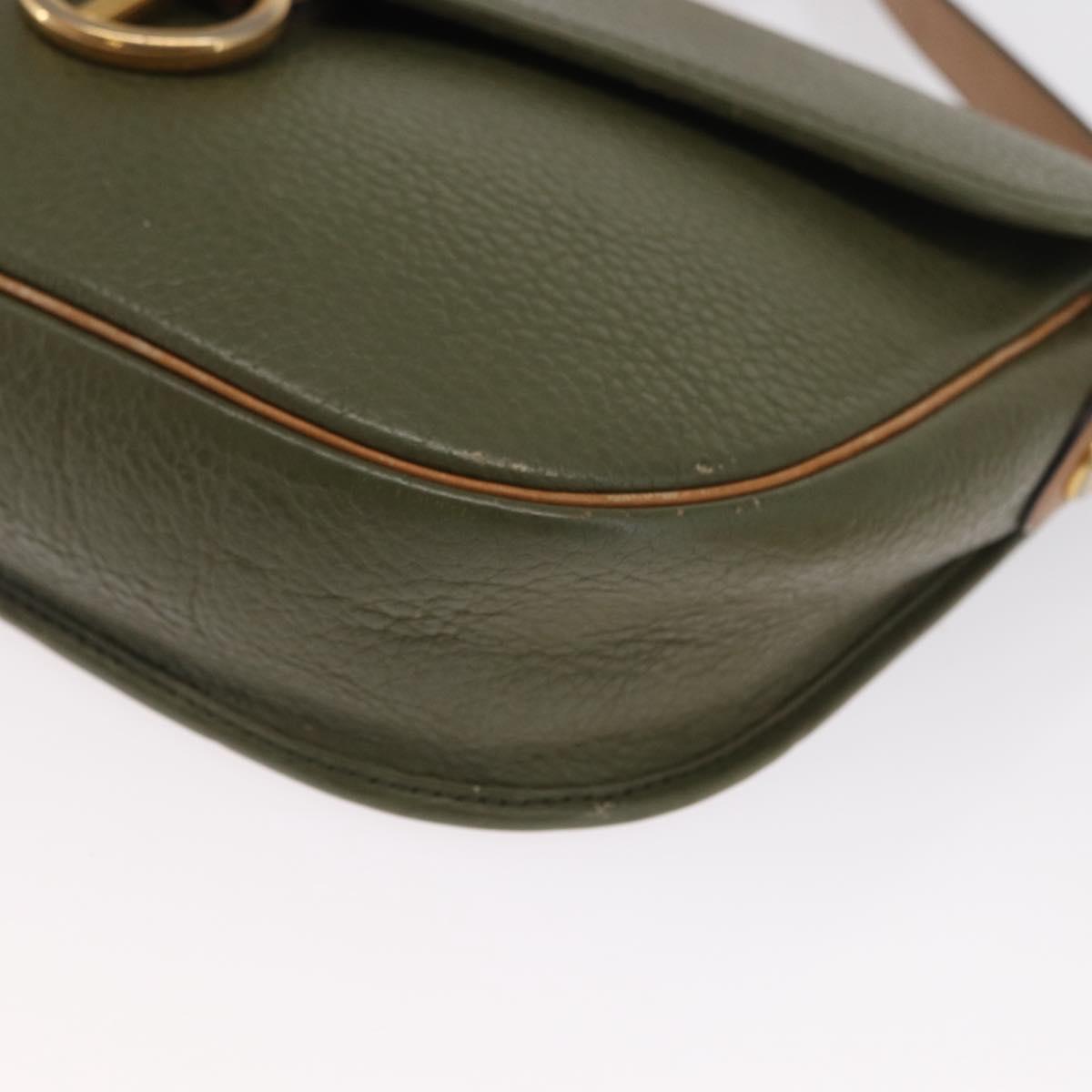 Christian Dior Shoulder Bag Leather Khaki Gold Auth ka1481