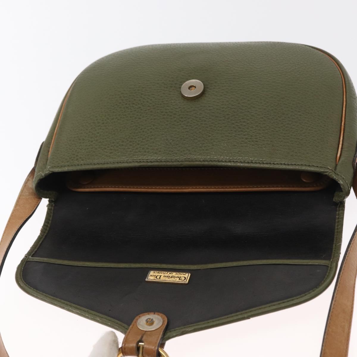 Christian Dior Shoulder Bag Leather Khaki Gold Auth ka1481