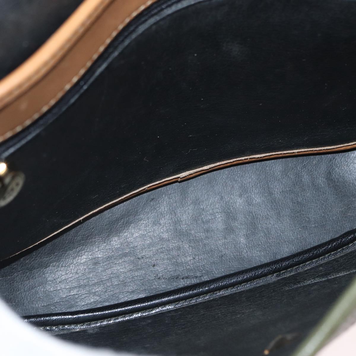 Christian Dior Shoulder Bag Leather Khaki Gold Auth ka1481