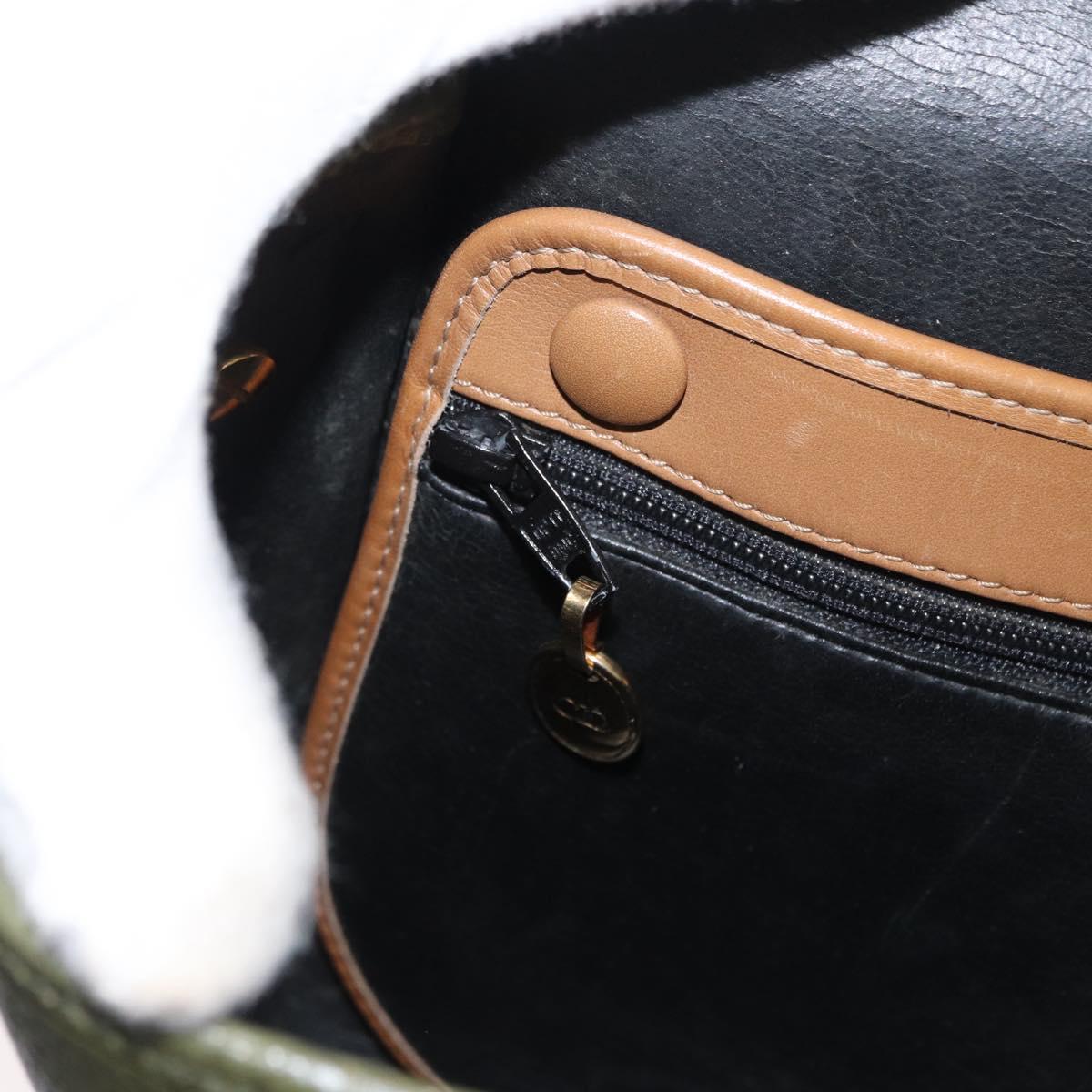 Christian Dior Shoulder Bag Leather Khaki Gold Auth ka1481