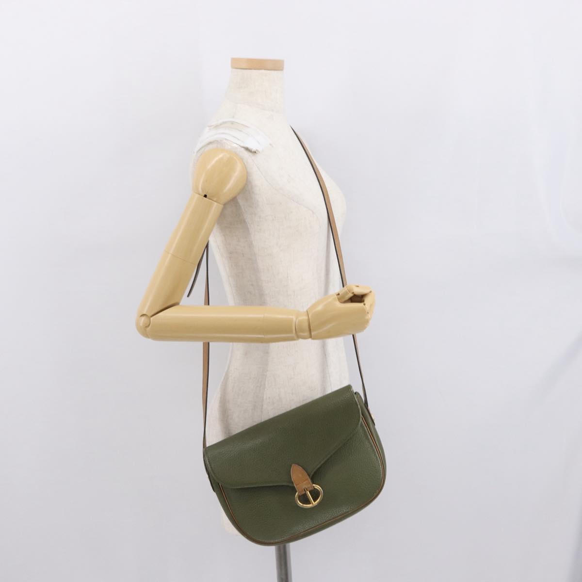 Christian Dior Shoulder Bag Leather Khaki Gold Auth ka1481