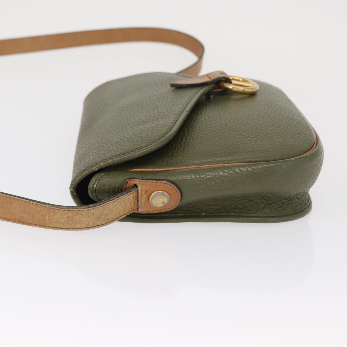 Christian Dior Shoulder Bag Leather Khaki Gold Auth ka1481