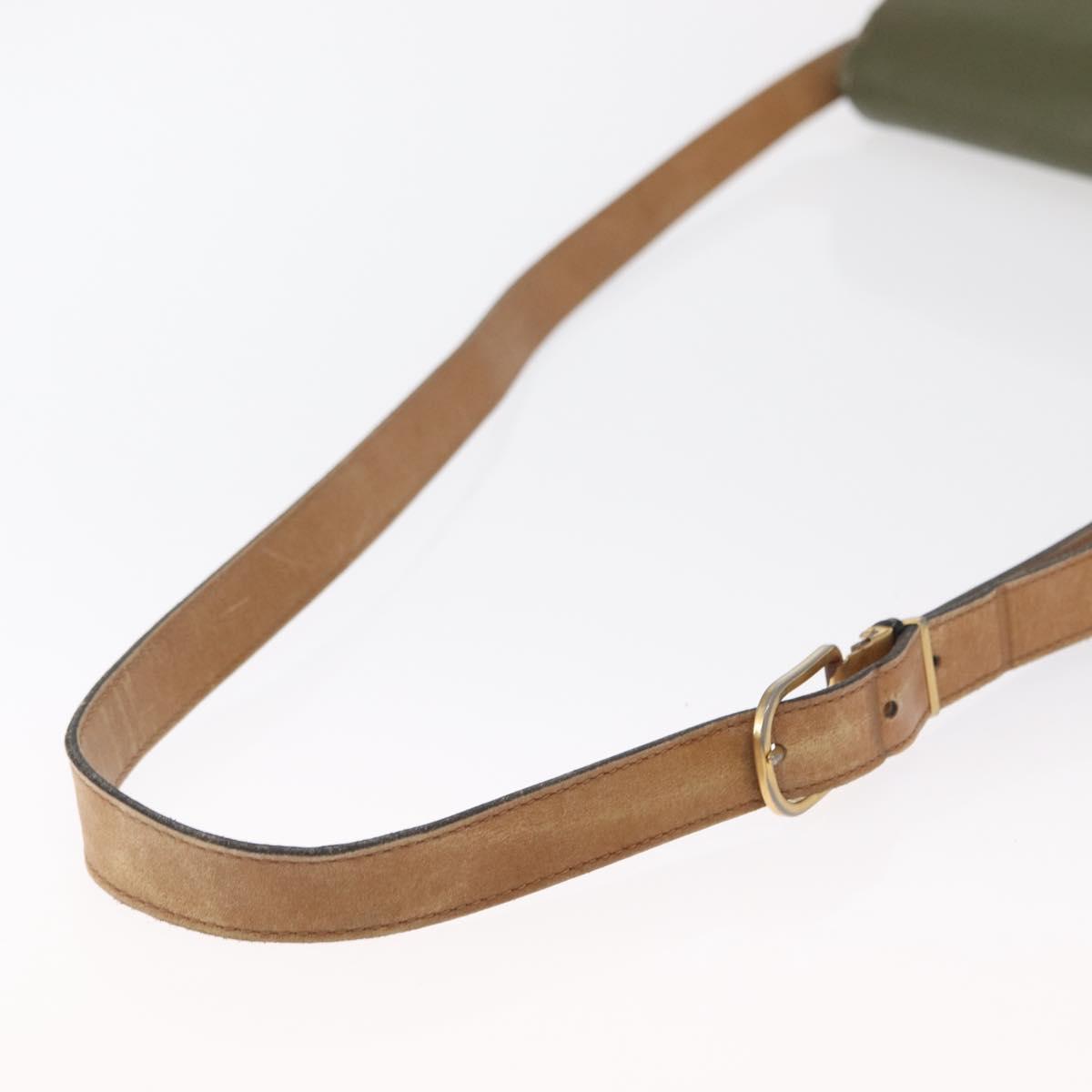 Christian Dior Shoulder Bag Leather Khaki Gold Auth ka1481