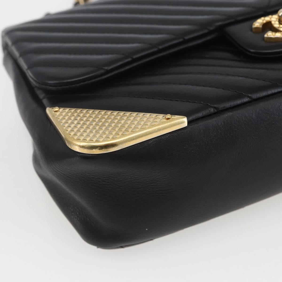 CHANEL V Stitch Chevron Chain Shoulder Bag Lamb Skin Black Gold CC Auth ka1483SAM