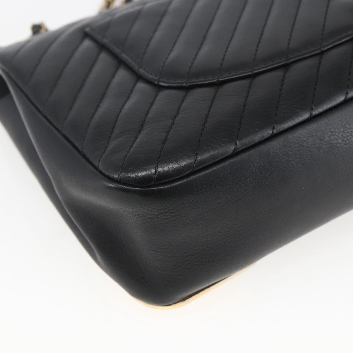CHANEL V Stitch Chevron Chain Shoulder Bag Lamb Skin Black Gold CC Auth ka1483SAM