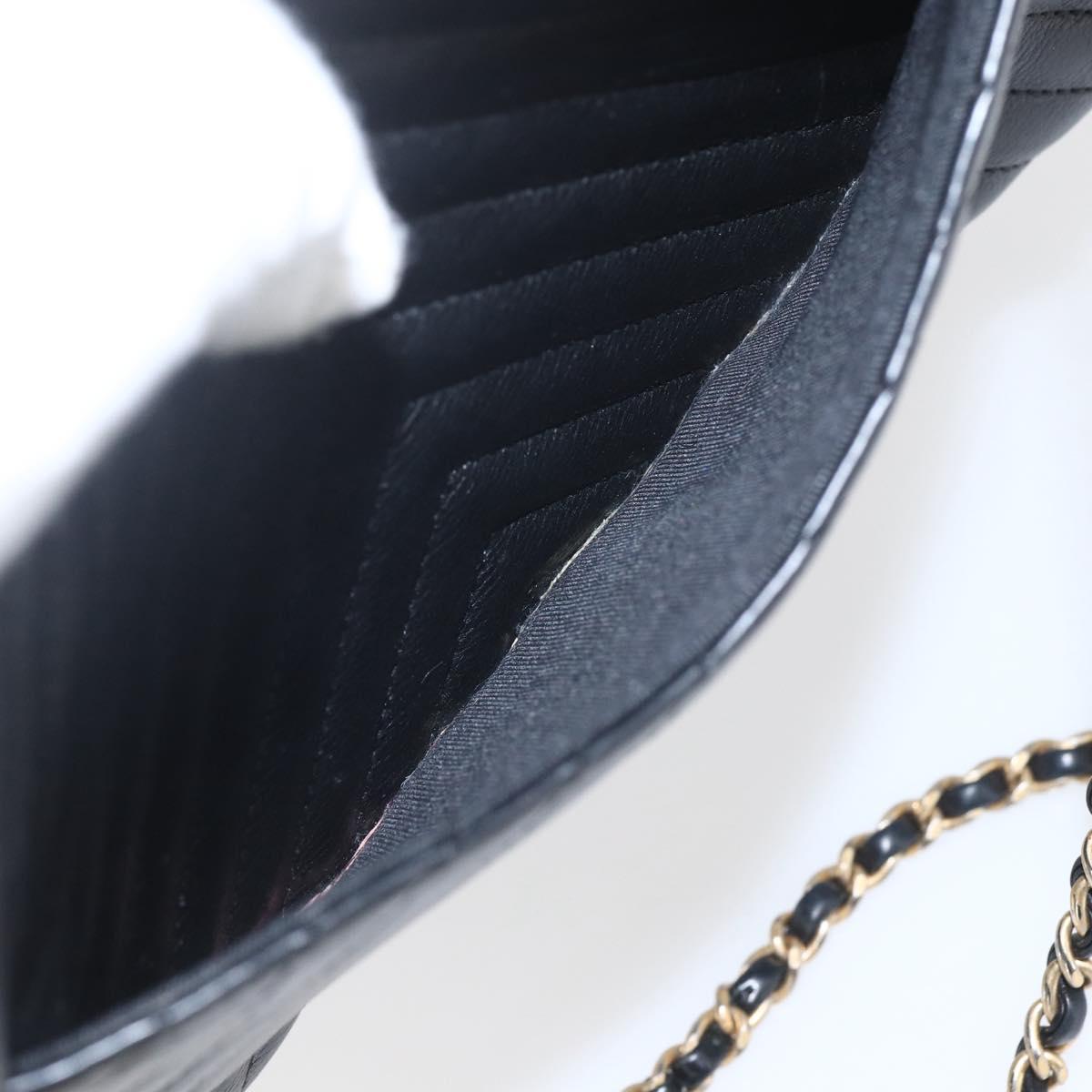 CHANEL V Stitch Chevron Chain Shoulder Bag Lamb Skin Black Gold CC Auth ka1483SAM