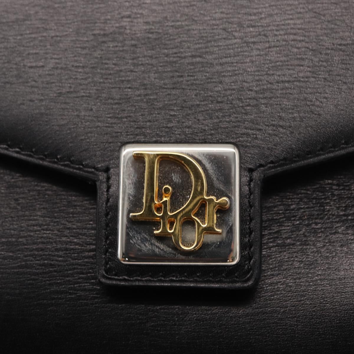Christian Dior Hand Bag Leather Black Gold Auth ka1492
